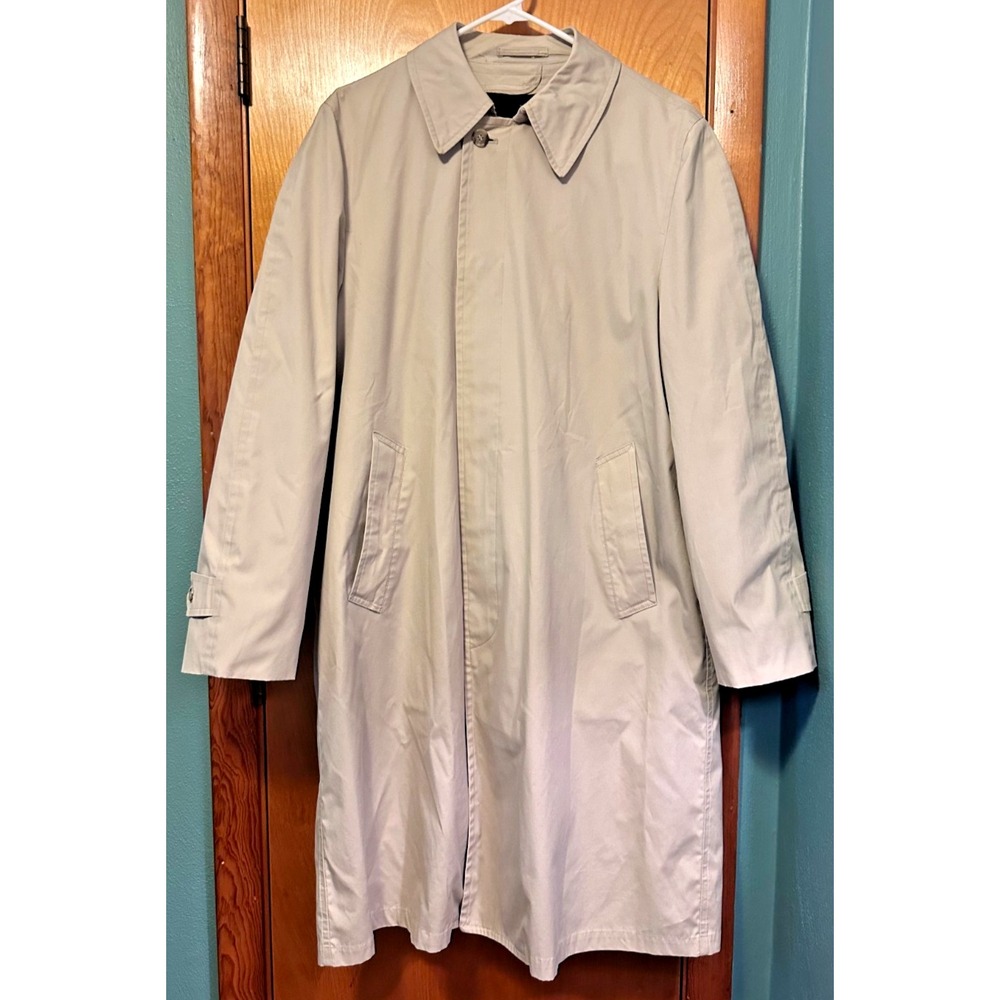 London Fog Mens CalibreCloth Trench Coat 40 Long Beige Removable Faux Fur Lining